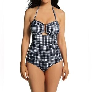 Anne Cole Black & White Plaid Swimsuit NWOT
